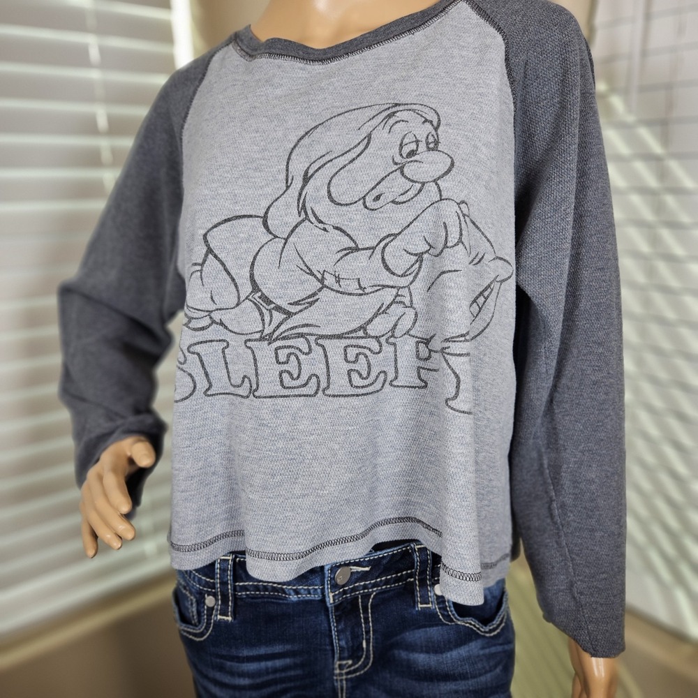 Disney Catalog Sleepy Snow White Seven Dwarfs Grey Thermal Raglan Top LG/XL